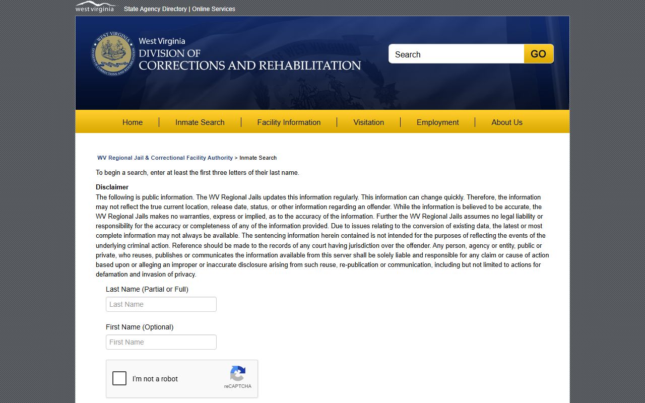 Wyoming County inmate population regional jail search form